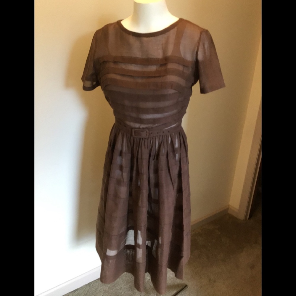 Vintage L’Aiglon (Late 1950s) Brown Voile Dress